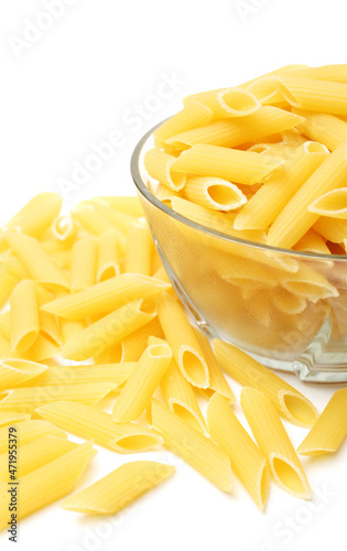Italian pasta (Gomiti Rigati) on white background
