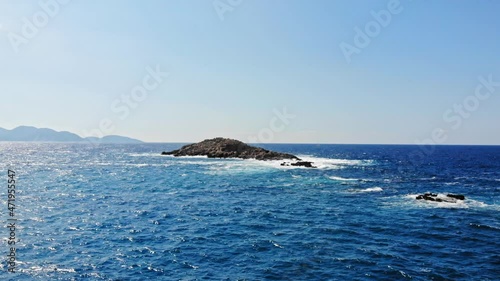 Stunning Blue Ocean Of Jerusalem Beach In Erisos, Greece - aerial drone shot photo