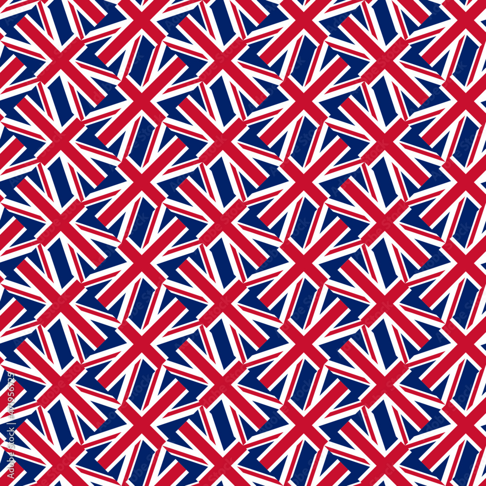 Vecteur Stock seamless pattern of union jack flag. vector illustration.  template, print, book cover, wrapping paper, decoration, banner and etc