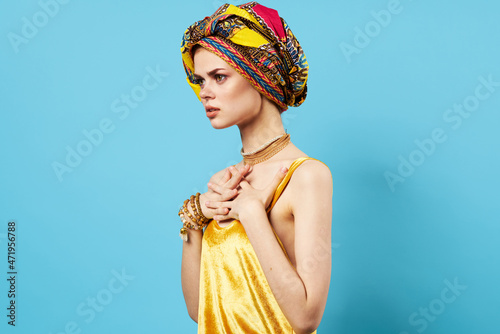 beautiful woman ethnicity multicolored headscarf makeup glamor Studio Model © SHOTPRIME STUDIO