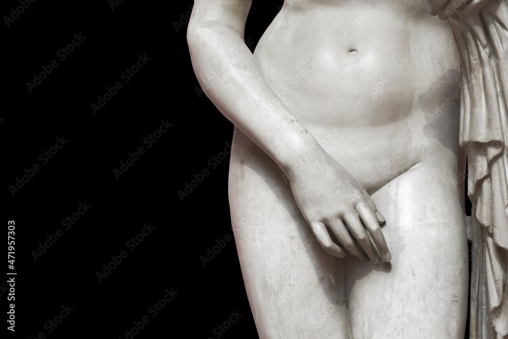 Naklejka premium Classical antique sculpture of a woman in marble or white stone. Ancient greek art and culture, human statue