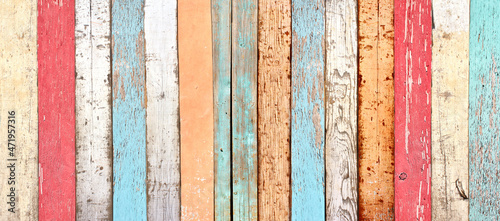  Horizontal retro background with old wooden planks of different colors