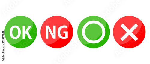 OK mark and NG mark and Circle mark and Cross mark Icon Set. Green and red vector. photo