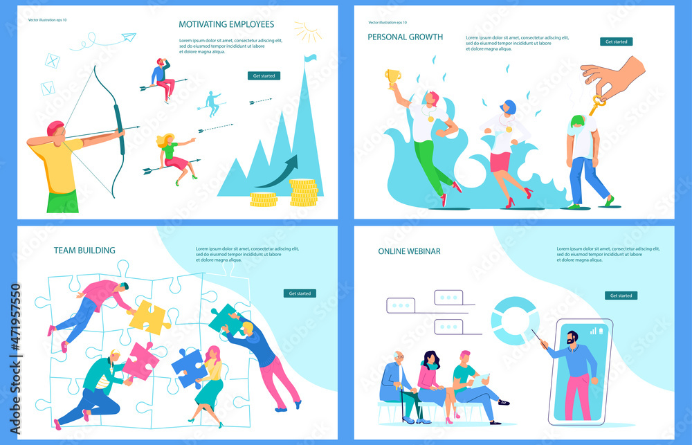 Fototapeta premium Set of landing webpage templates of Team Building and Collaboration