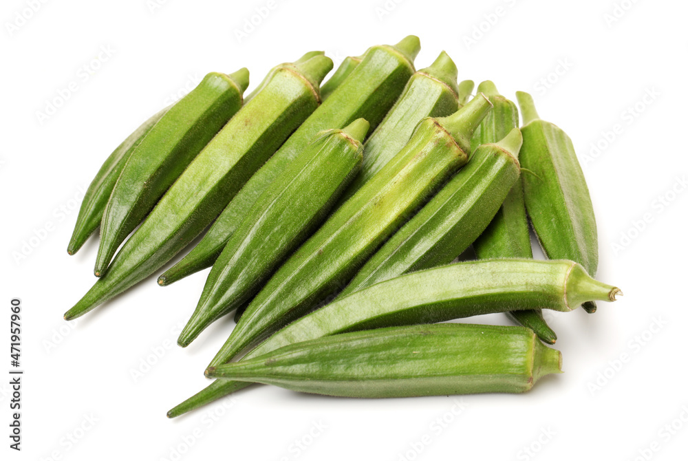 Fresh young okra isolated on white background Fresh young okra isolated on white background