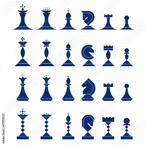 Chessmen, chess pieces set - vector illustration, geometric style