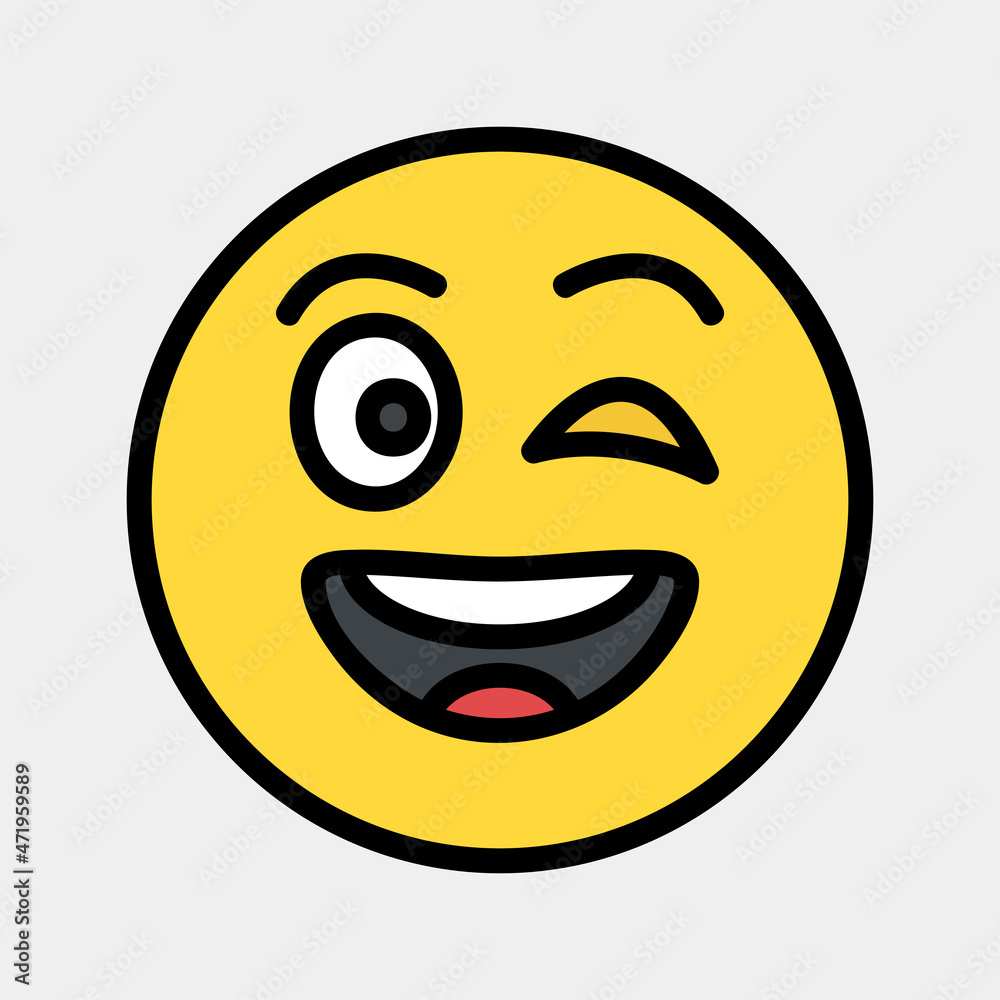 Wink emoji icon vector illustration in filled line style, use for website mobile app presentation