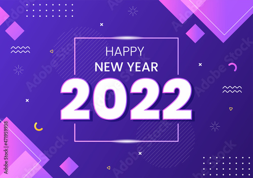 Happy New Year 2022 Template Flat Design Illustration with Ribbons and Confetti on a Colorful Background for Poster  Brochure or Banner