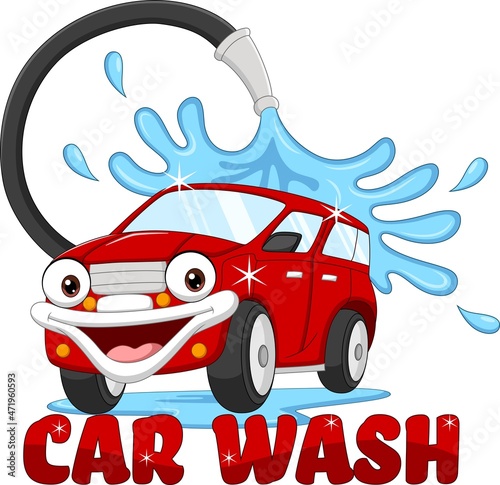 Cartoon smiling car washing mascot