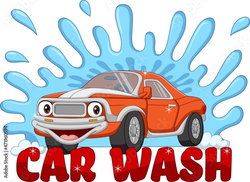 Cartoon smiling car washing mascot
