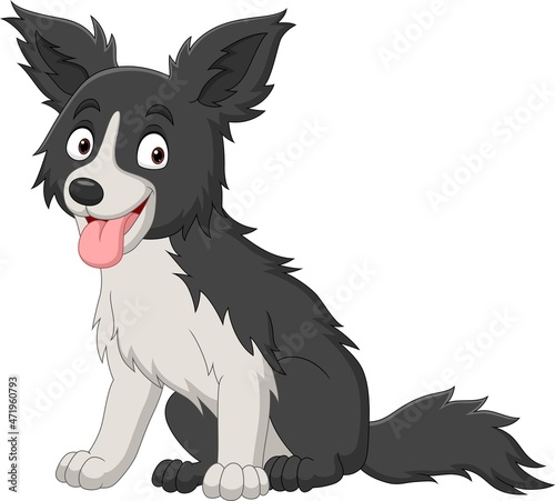 Cartoon funny black and white dog on white background