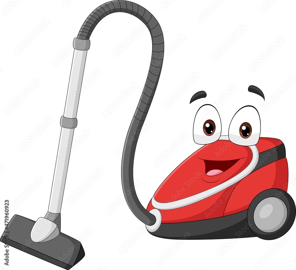 Vektorová grafika „Cartoon smiling vacuum cleaner character“ ze služby  Stock | Adobe Stock