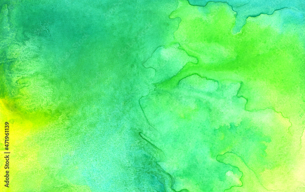 Abstract watercolor background with space. Green, blue color. Textured paper