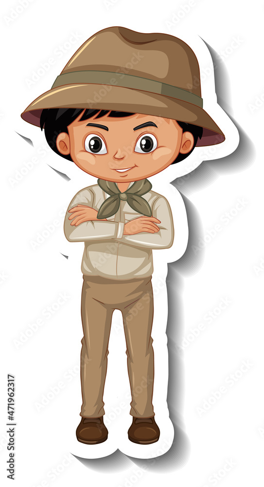 Boy in safari outfit cartoon character sticker Boy in safari outfit cartoon character sticker