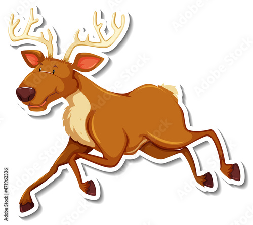 Deer walking cartoon character sticker