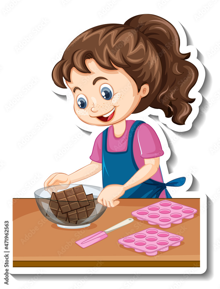 Cartoon character sticker a girl with baking equipments Cartoon character sticker a girl with baking equipments