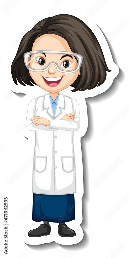 Scientist girl cartoon character sticker Scientist girl cartoon character sticker