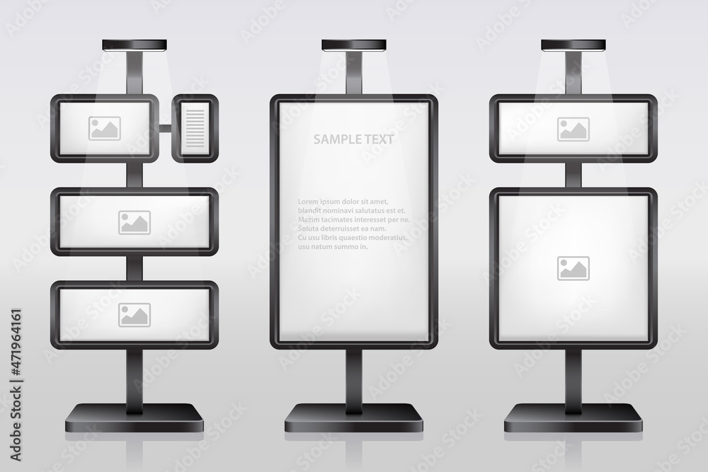 Set of a different information stand, vector illustration of a exhibition stand template on a plain background