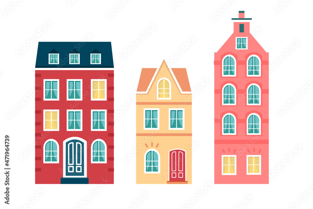 Vector illustration, houses isolated on white background.