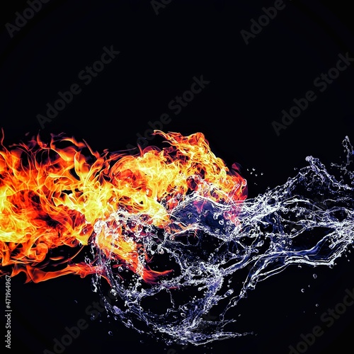 火と水が渦巻く抽象的な背景