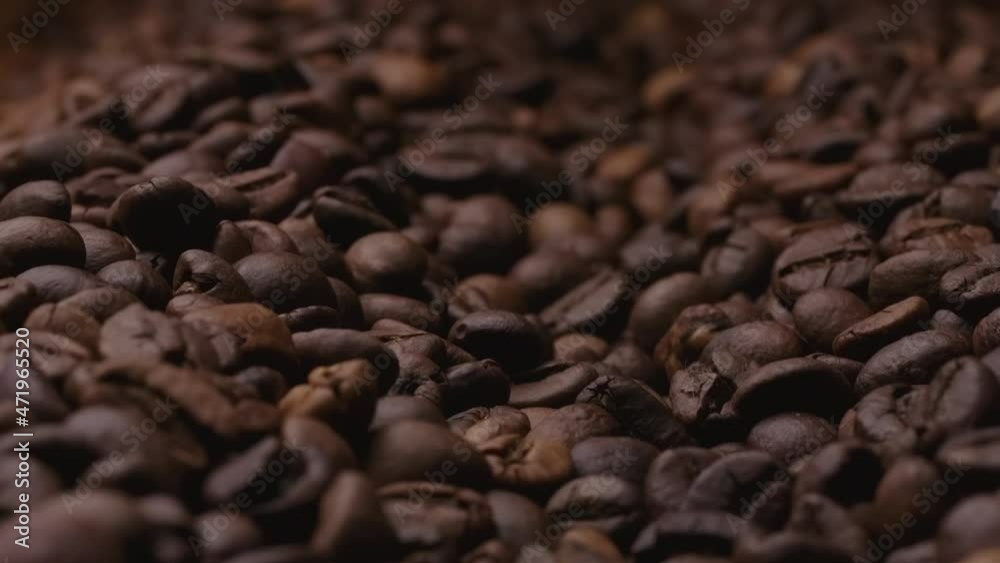 Shooting of coffee beans background with camera sliding forward Shooting of coffee beans background with camera sliding forward