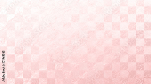 市松模様　金箔風　和柄背景素材（ピンク）
