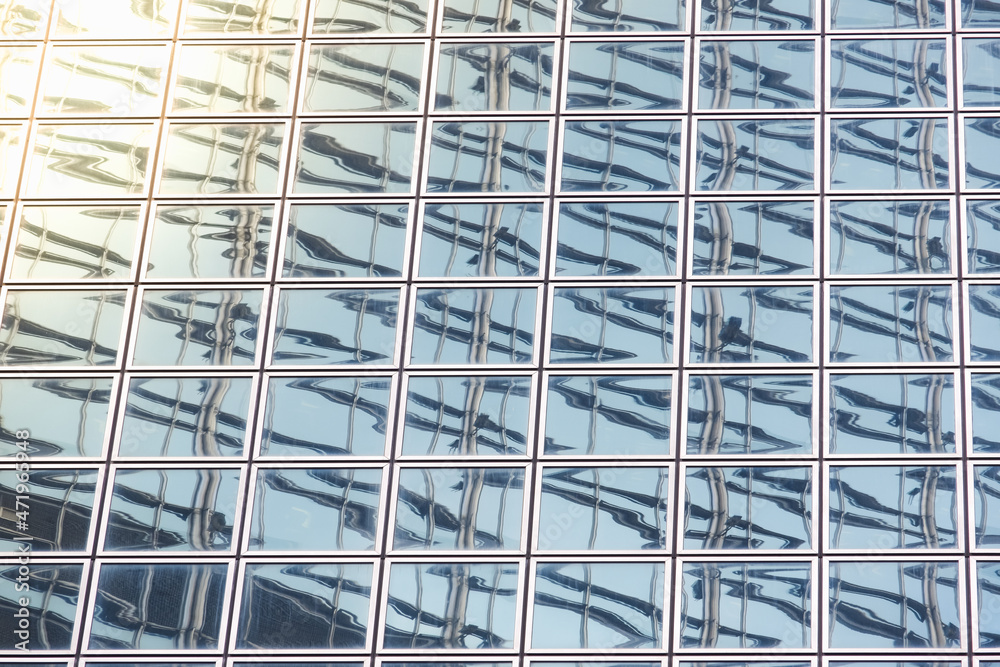 Glass windows wall of skyline building