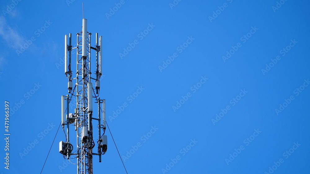 Telecommunication tower of 4G and 5G cellular. Base Station or Base Transceiver Station. Wireless Communication Antenna Transmitter. part of a modern communication tower. Telecommunication tower of 4G and 5G cellular. Base Station or Base Transceiver Station. Wireless Communication Antenna Transmitter. part of a modern communication tower.