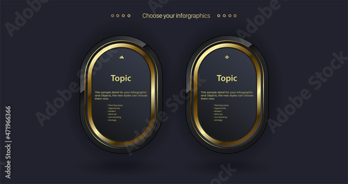 2 Golden multipurpose Infographic Vector template with Two elements options and Premium golden version on a dark background with two golden info chart template.eps
