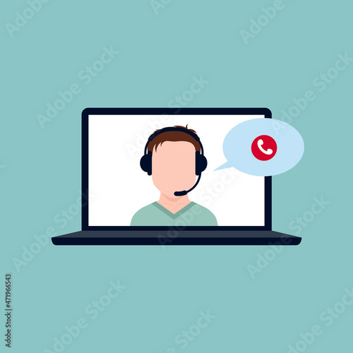 male dispatcher on laptop screen, vector