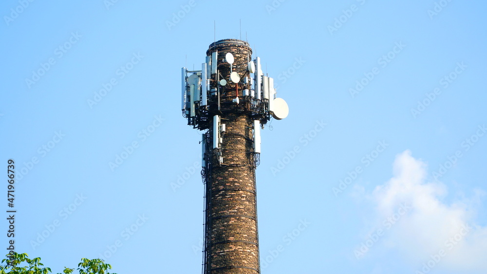 Telecommunication tower of 4G and 5G cellular. Base Station or Base Transceiver Station. Wireless Communication Antenna Transmitter. part of a modern communication tower. Telecommunication tower of 4G and 5G cellular. Base Station or Base Transceiver Station. Wireless Communication Antenna Transmitter. part of a modern communication tower.