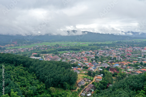 Aerial view of a small city at the north of Laos.
