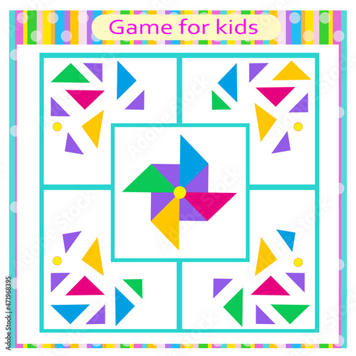 Education logic game for kids. Connect the details and geometric shapes. Preschool worksheet activity. 