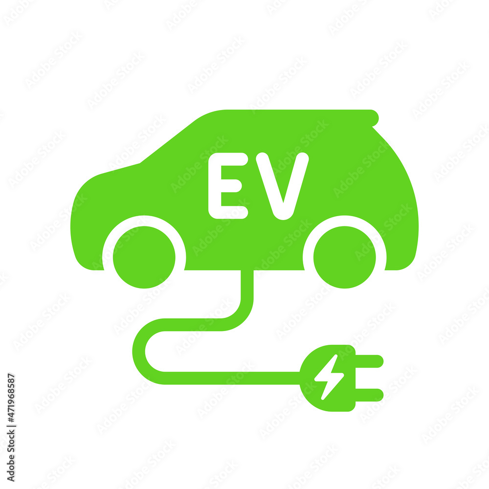 Electric car with plug icon symbol, EV car, Green hybrid vehicles charging point logotype, Eco friendly vehicle concept, Vector illustration Electric car with plug icon symbol, EV car, Green hybrid vehicles charging point logotype, Eco friendly vehicle concept, Vector illustration
