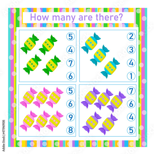 How many counting game. Learning Numbers Zero to Ten. Worksheet for preschool kids, kids activity sheet