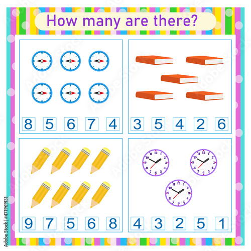 How many counting game. Learning Numbers Zero to Five. Worksheet for preschool kids, kids activity sheet