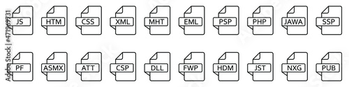 File formats icon. Various of different web files. File type icons. Vector illustration.