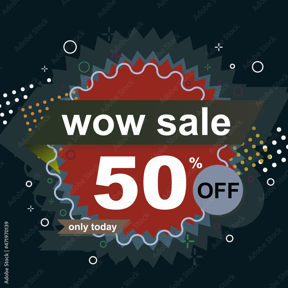 Vector colorful banner. Sale. 50 percent discount.