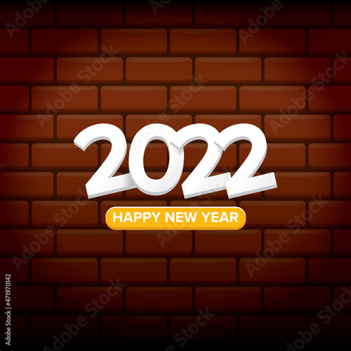 2022 Happy new year creative design background or greeting card with text. vectorr 2022 new year numbers isolated on brick wall background