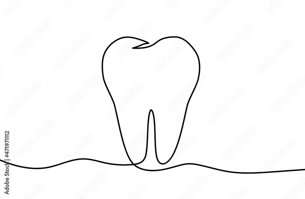 Continuous line drawing of tooth. Tooth line icon. One line drawing background. Vector illustration. Tooth continuous line icon Continuous line drawing of tooth. Tooth line icon. One line drawing background. Vector illustration. Tooth continuous line icon
