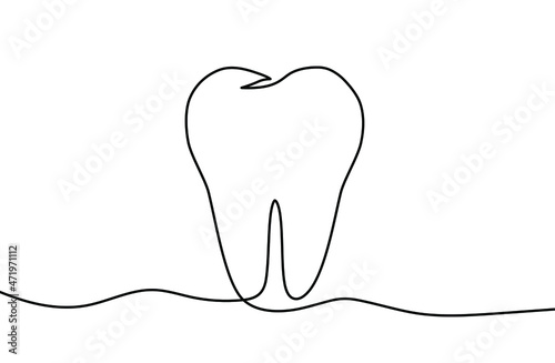 Continuous line drawing of tooth. Tooth line icon. One line drawing background. Vector illustration. Tooth continuous line icon
