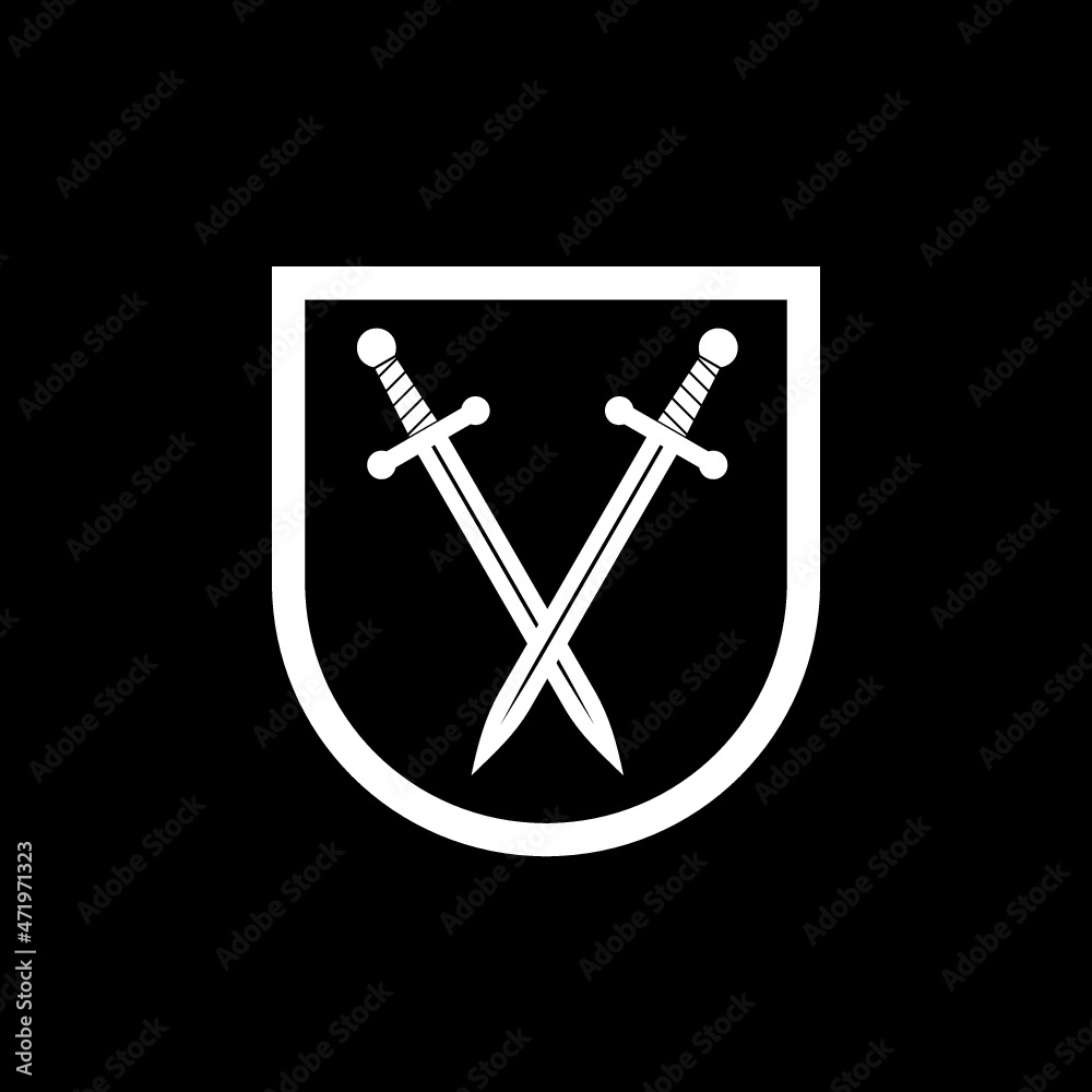 Shield and crossed swords icon isolated on dark background Shield and crossed swords icon isolated on dark background