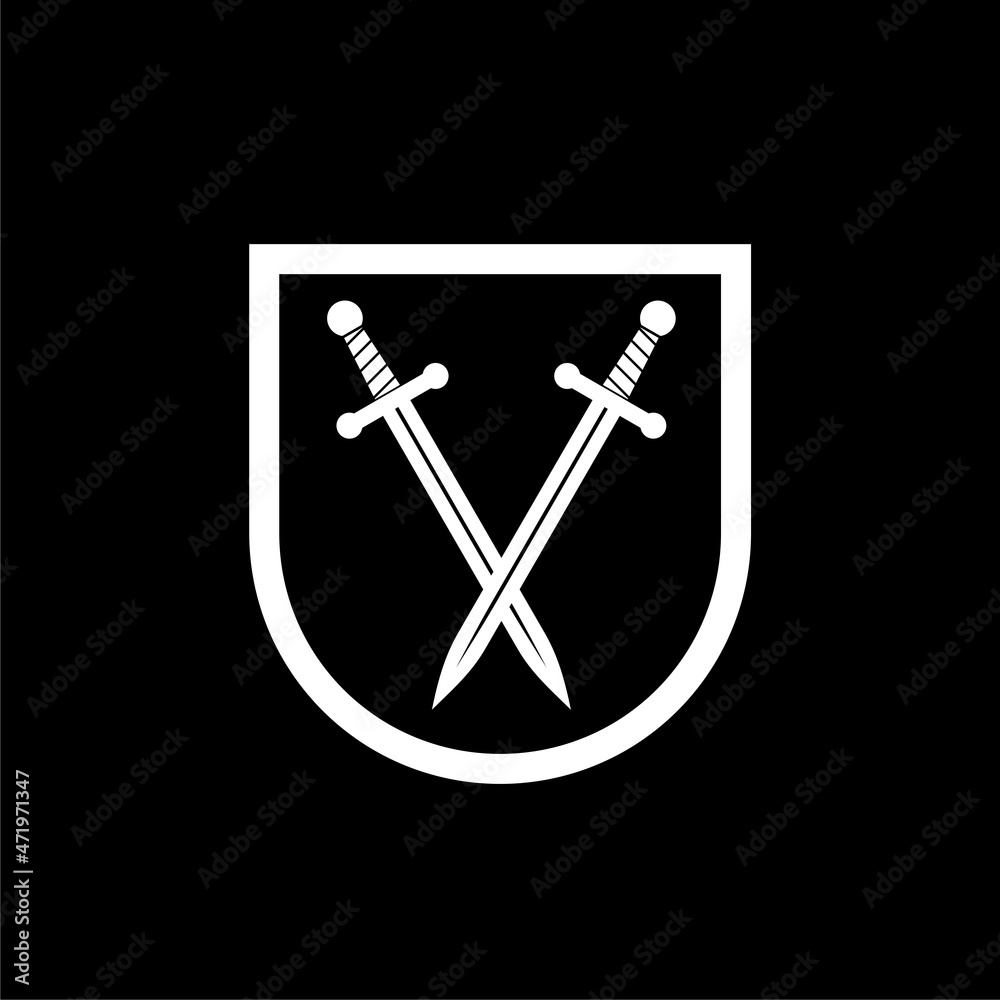 Shield and crossed swords icon isolated on dark background