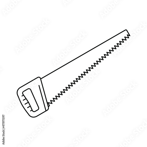 Hacksaw for wood icon. Hand saw linear icon. Vector illustration. Black tool icon