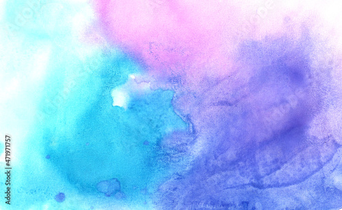 Hand drawn abstract watercolor background with texture. Blue and pink color