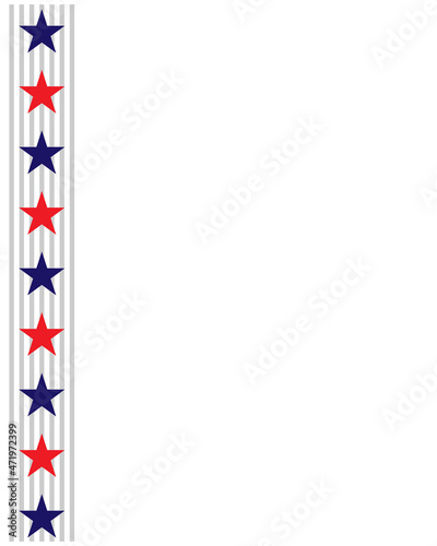 Decorative border stripe divider with stars design element symbolizing the USA flag. 