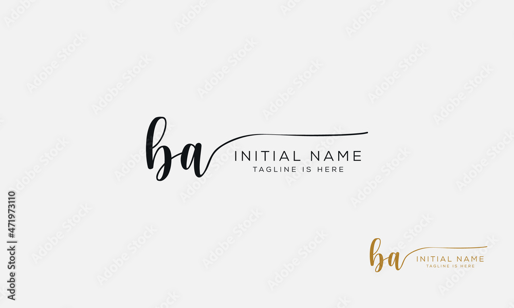 BA AB Signature initial logo template vector