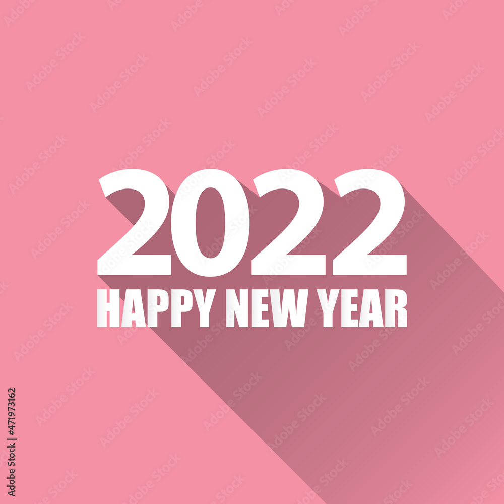2022 Happy new year creative design background or greeting card with text. vectorr 2022 new year numbers isolated on pink background