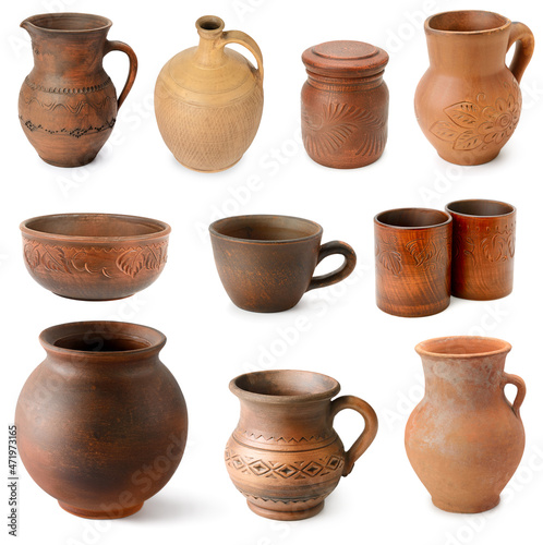 Pottery collection isolated on white