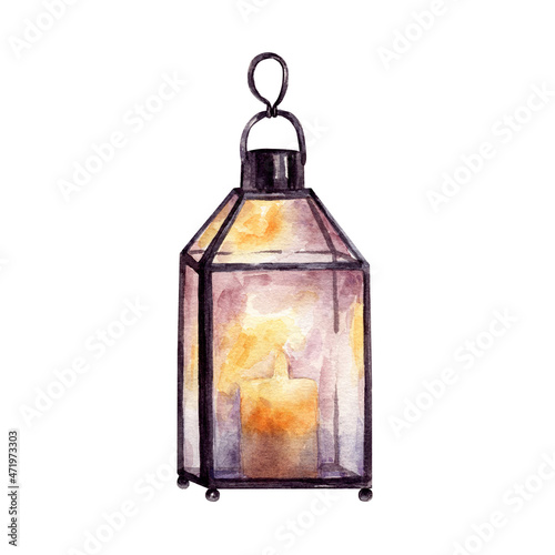 Christmas lantern in watercolor